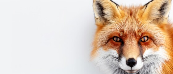 Obraz premium A red fox's face, tightly framed, against a pristine white backdrop, gaze directed at the camera