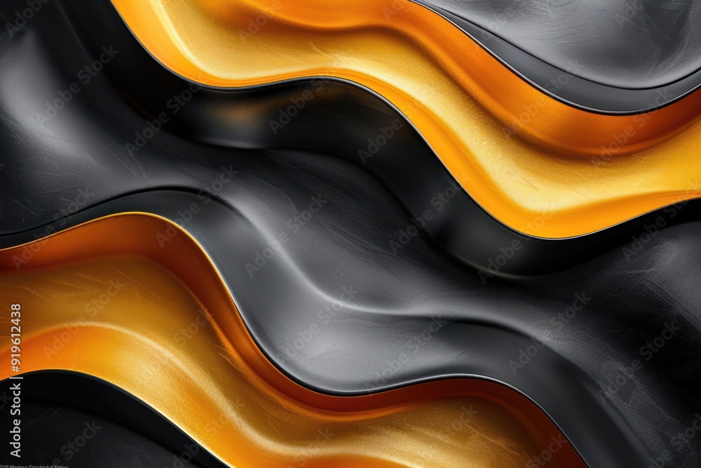 Poster black and gold lines create a captivating abstract design with textured waves