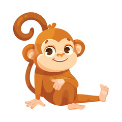 Cute Playful Monkey Character with Long Tail Sit and Smile Vector Illustration