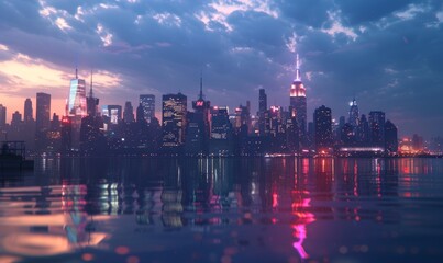Fototapeta premium New York City skyline at dusk,