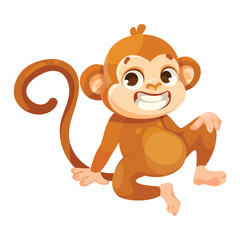 Cute Playful Monkey Character with Long Tail Sit and Smile Vector Illustration