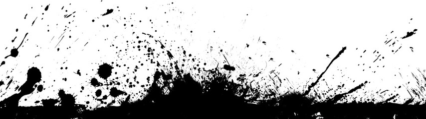 Obraz premium Black ink splash grunge texture, abstract png file cut out and isolated on a transparent background, stock illustration image