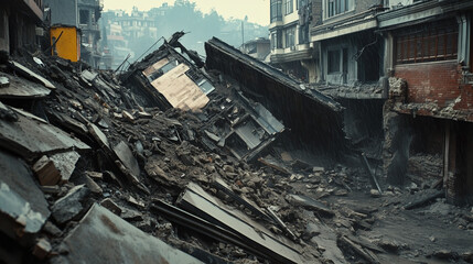 Devastated Street After Earthquake