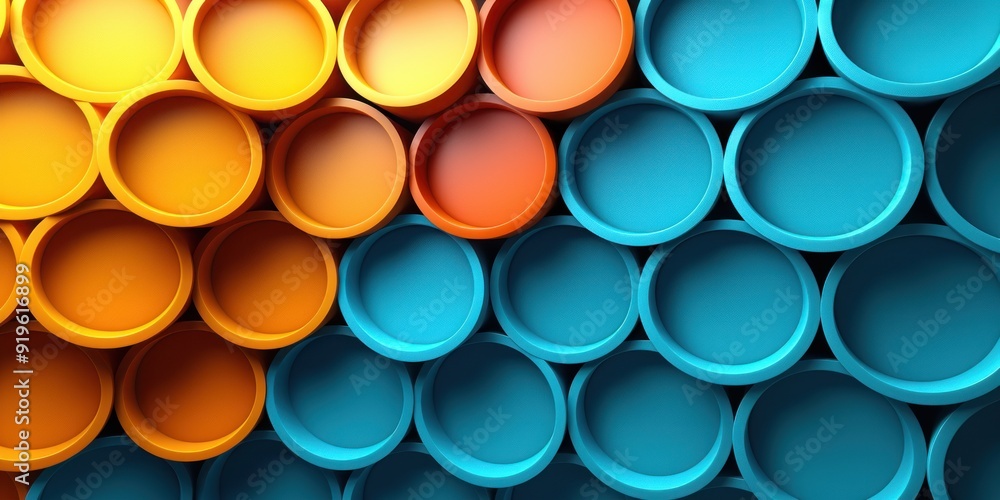 Poster orange and blue circles arranged in a repeating pattern