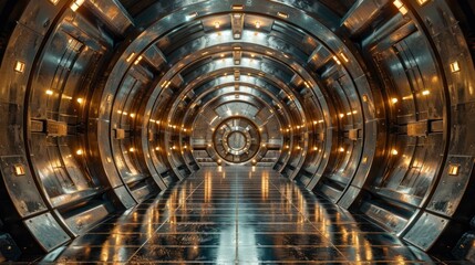 Futuristic Metal Corridor with Glowing Lights