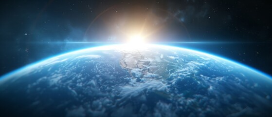 Obraz premium Sun ascending horizon, Earth in foreground