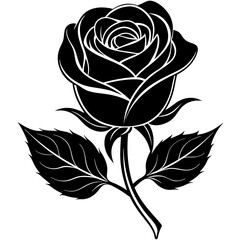 Obraz premium Rose Black Color Silhouette and Flat Rose Flower icon Elegant Vector