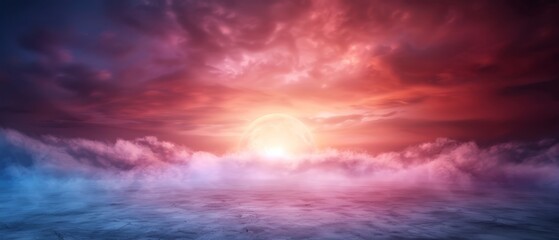 Obraz premium A sunset painting with clouds in the foreground and a radiant sun at its center