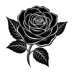 Rose Black Color Silhouette and Flat Rose Flower icon Elegant Vector