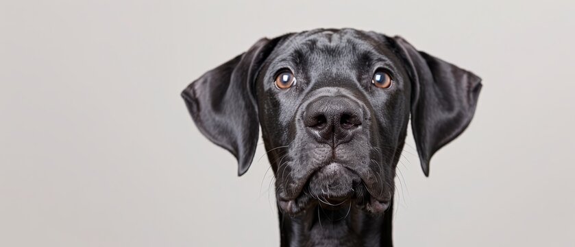  A tight shot of a sad-faced Black Dog gazing into the camera