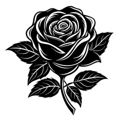 Rose Black Color Silhouette and Flat Rose Flower icon Elegant Vector