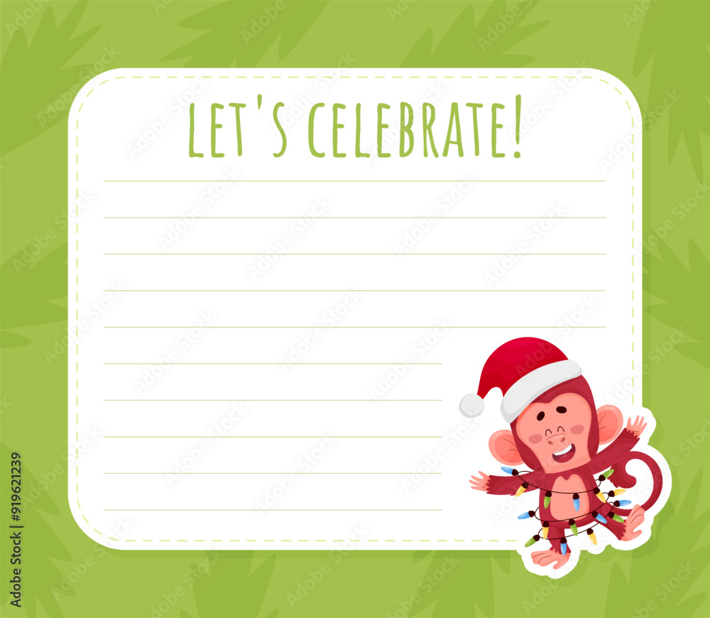 Poster greeting card with cute playful monkey character vector template
