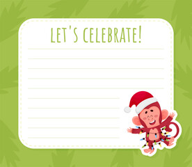 Greeting Card with Cute Playful Monkey Character Vector Template