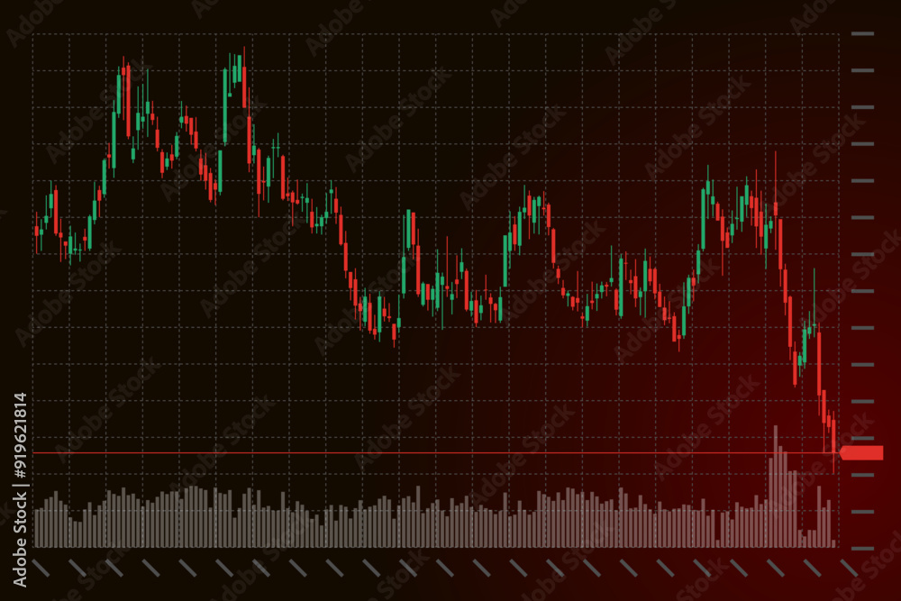 Poster stock market trading technical analysis bar chart fall. business candlestick graph exchange down tre