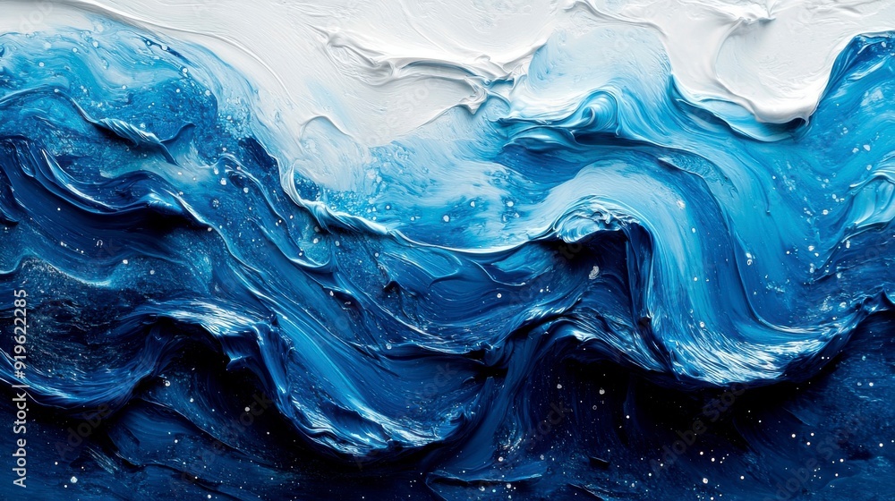 Poster abstract texture with undulating strokes of acrylic paint close-up.