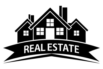 Real Estate Logo on White Background Vector Illustration, Cartoons, Clipart, Line Art Design, Real estate logo on a white background in vector, cartoon, clipart, and line art design.