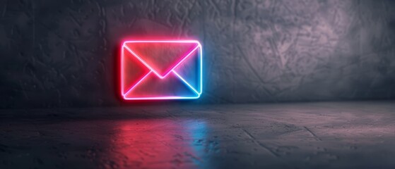  A neon sign rests on the floor, facing a black wall Its red and blue lights illuminate the space in front of it