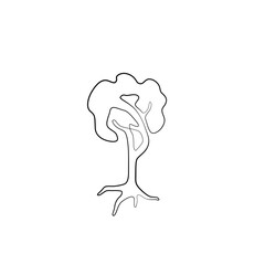 Tree continuous line drawing, tattoo, print and logo design, silhouette single line on a white background, isolated vector illustration.