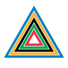 Abstract background with color triangles. Art design logo or icon. Red, Green, Black, Yellow and Blue colors.