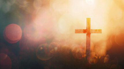 Wooden cross symbolizing faith during a beautiful sunset