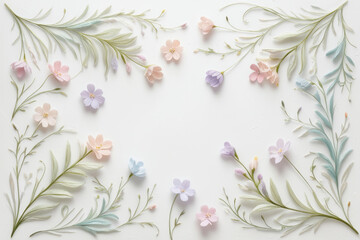Obraz premium Postard with pastel flowers on white background with empty space for text. AI