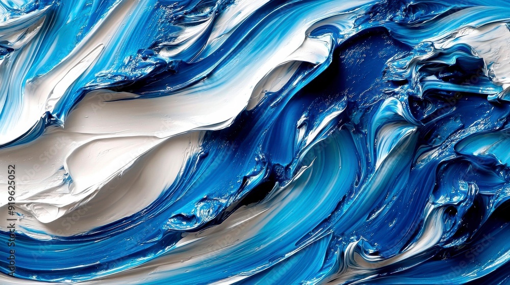 Poster abstract texture with undulating strokes of acrylic paint close-up.