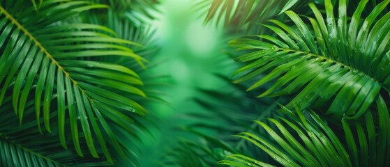 Fototapeta premium A sharp focus close-up of a green plant, with slightly blurred leaves in the foreground