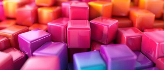 Fototapeta premium A pile of various colored cubes, situated in the image's center, surrounded by more cubes