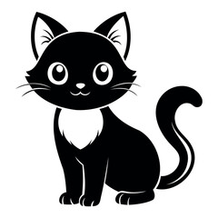 Cute Cat cartoon silhouette Vector Illustration isolated on a white background