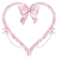 PNG  Pink heart frame with bow