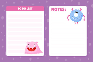 Note Card with Funny Monster Character and Mutant with Friendly Face Vector Template