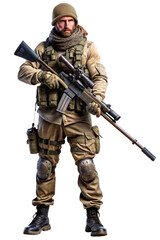 Obraz premium snipers Fictional Person isolated on white background. AI GENERATED