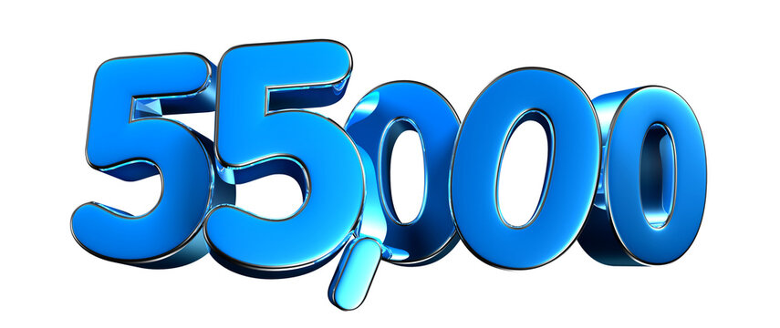 Blue number 55000 3d illustration. Advertising signs. Product design. Product sales