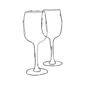 recommend clip art: dessin en ligne continue de deux verres à pieds, line art, vecteur