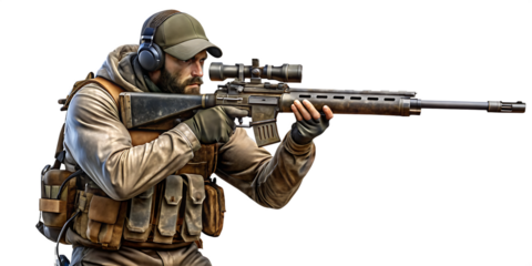  snipers Fictional Person isolated on white background. AI GENERATED