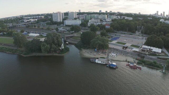 An aerial clip showing the Landing Beach in Warsaw with the Sapper's monument. 