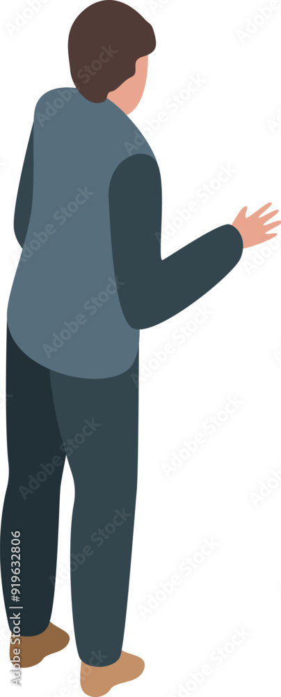 Poster businessman standing and gesturing with his hand while explaining something