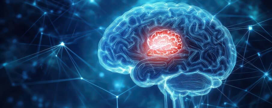 Visual of brain highlighting areas affected by stroke with therapy pathways, awareness and recovery, medical education