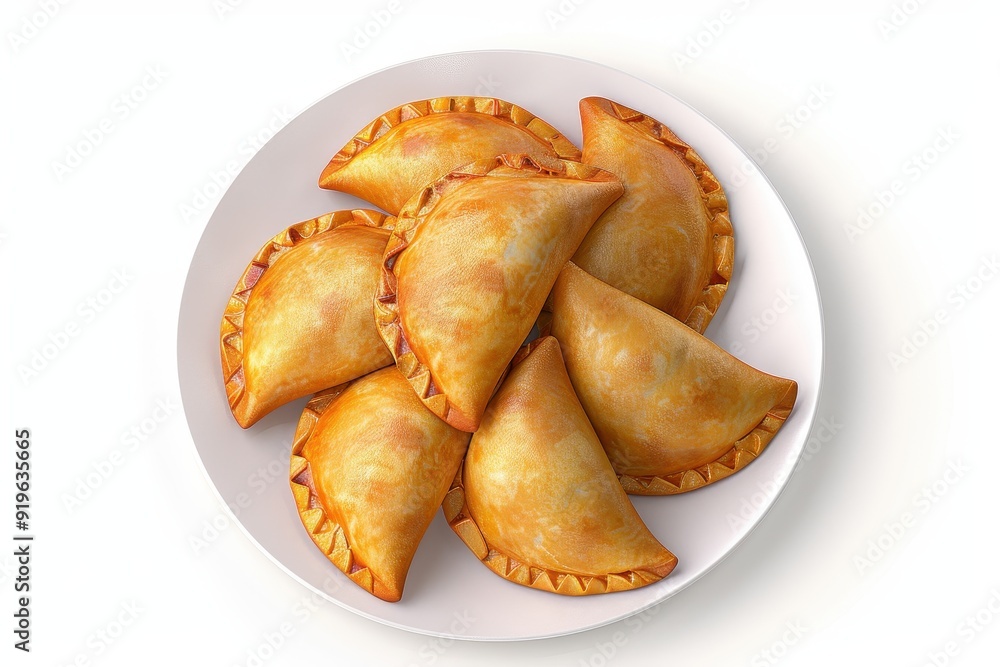 Sticker empanadas on a plate in the white background