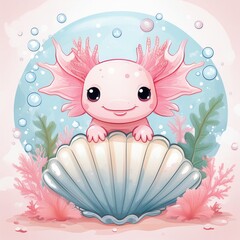 Pastel Watercolor Axolotl 