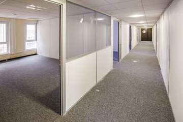 Survey of empty interior of administration building, made in the 70s with materials containing...
