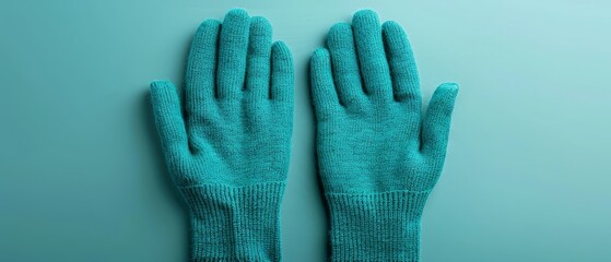 Obraz premium A pair of blue gloves lies on a blue surface, one atop the other