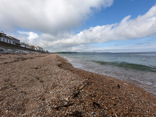 Torcross, Devon, UK - May 17 2023: Beach and sea at Torcross, Slapton Sands