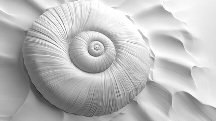 Obraz premium A white seashell with a spiral pattern on a textured white background.