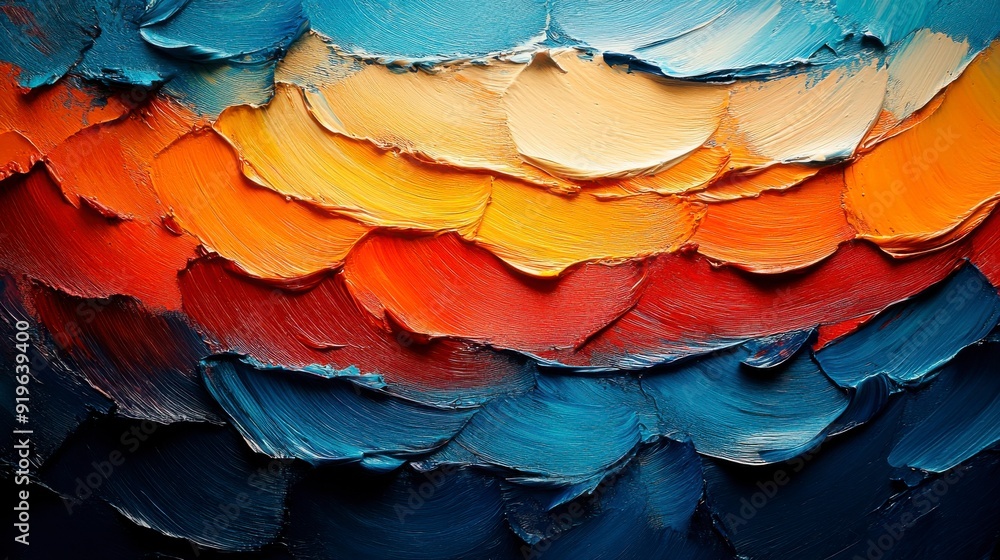 Poster abstract texture with undulating strokes of acrylic paint close-up.