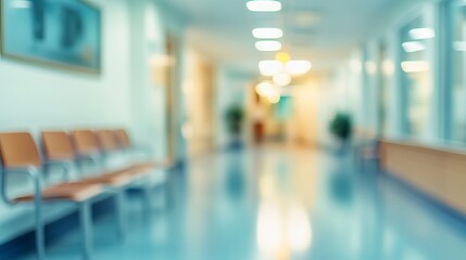 Fototapeta premium Abstract blurred image of a hospital or clinic interior. Stock photo depicting a defocused medical office environment. 