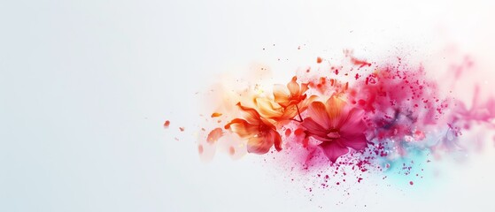  A collection of varied flowers against a pristine white backdrop, accompanied by a smear of paint on the image's left side