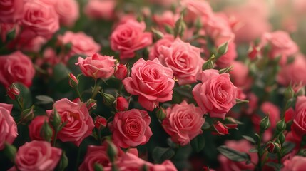 Fototapeta premium A bunch of pink roses are in full bloom