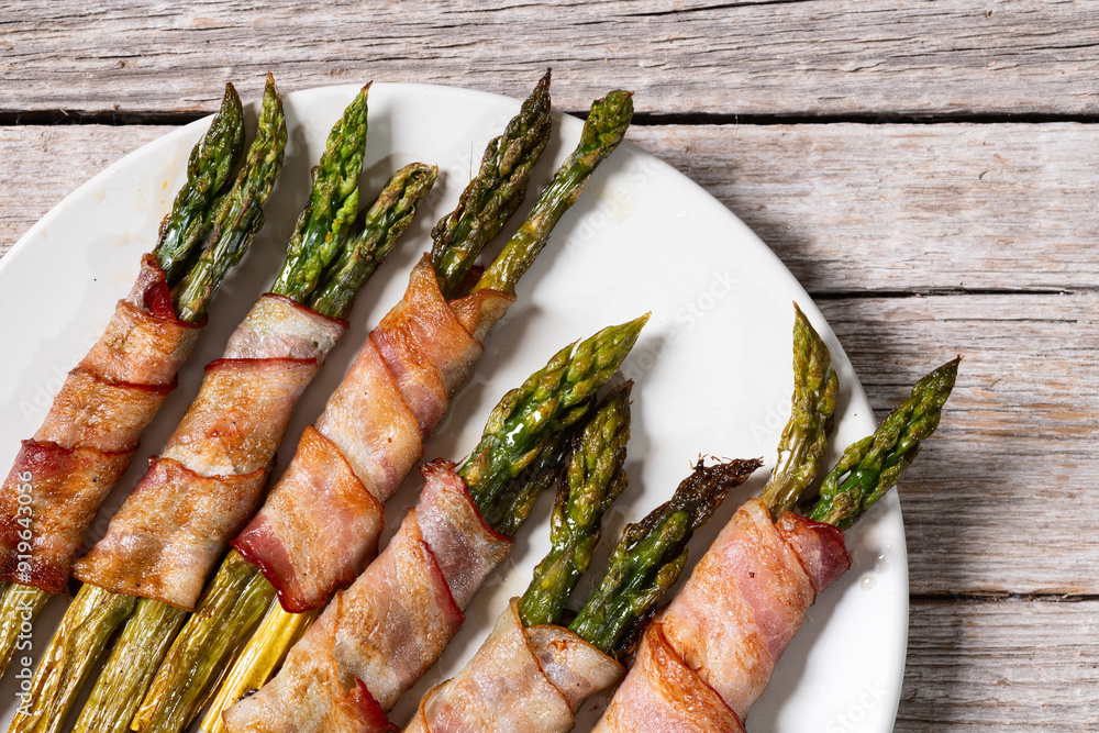 Canvas Prints Fried asparagus rolled with bacon meat