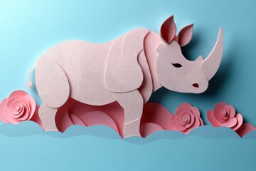 Fototapeta premium Rhinoceros Paper Art Design